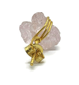 Raw Rose Quartz Stud, Gold Plated Sterling Silver, Rough gemstone, Romance Stone - GemzAustralia 