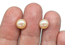 Load image into Gallery viewer, Golden Pearl Studs, Sterling Silver, June Birthstone, Freshwater Pearl Earrings - GemzAustralia 