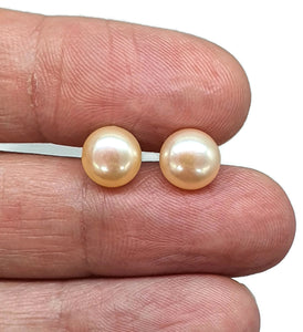Golden Pearl Studs, Sterling Silver, June Birthstone, Freshwater Pearl Earrings - GemzAustralia 