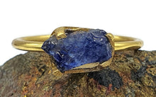 Load image into Gallery viewer, Blue Sapphire Ring, Size 7, 14K gold plated Sterling Silver, Raw Sapphire - GemzAustralia 