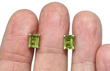 Load image into Gallery viewer, Emerald Faceted Peridot Studs, Sterling Silver, August Birthstone, Rectangle studs - GemzAustralia 