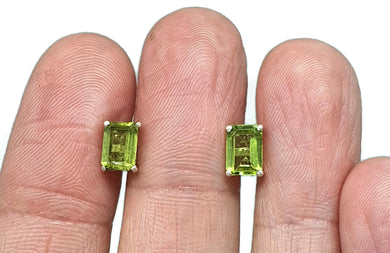 Emerald Faceted Peridot Studs, Sterling Silver, August Birthstone, Rectangle studs - GemzAustralia 