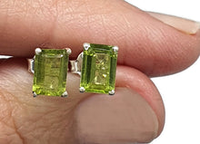 Load image into Gallery viewer, Emerald Faceted Peridot Studs, Sterling Silver, August Birthstone, Rectangle studs - GemzAustralia 