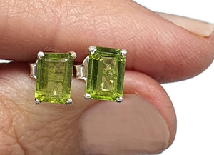 Emerald Faceted Peridot Studs, Sterling Silver, August Birthstone, Rectangle studs - GemzAustralia 