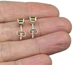 Emerald Faceted Peridot Studs, Sterling Silver, August Birthstone, Rectangle studs - GemzAustralia 