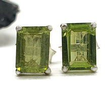 Load image into Gallery viewer, Emerald Faceted Peridot Studs, Sterling Silver, August Birthstone, Rectangle studs - GemzAustralia 