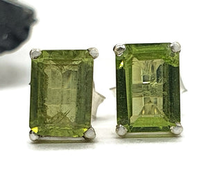 Emerald Faceted Peridot Studs, Sterling Silver, August Birthstone, Rectangle studs - GemzAustralia 