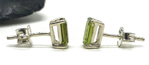 Emerald Faceted Peridot Studs, Sterling Silver, August Birthstone, Rectangle studs - GemzAustralia 