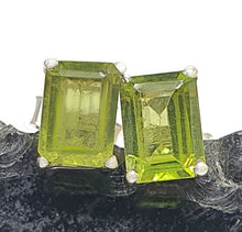 Load image into Gallery viewer, Emerald Faceted Peridot Studs, Sterling Silver, August Birthstone, Rectangle studs - GemzAustralia 