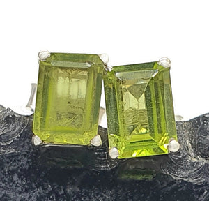 Emerald Faceted Peridot Studs, Sterling Silver, August Birthstone, Rectangle studs - GemzAustralia 