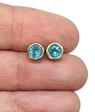 Load image into Gallery viewer, Blue Apatite Studs, Sterling Silver, 14k gold plated, Round Faceted, Bright Blue Gemstone - GemzAustralia 