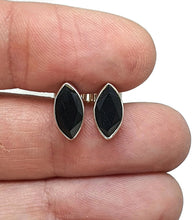 Load image into Gallery viewer, Black Onyx Stud Earrings, Sterling Silver, Marquise Shaped, Protection Stone, lucky Gem - GemzAustralia 