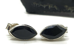 Black Onyx Stud Earrings, Sterling Silver, Marquise Shaped, Protection Stone, lucky Gem - GemzAustralia 