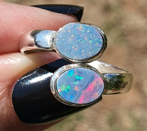 Australian Opal Ring, size 10, Sterling Silver, Blue, Green, Pink & Gold Opal, Love and Passion - GemzAustralia 