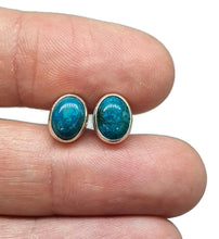 Load image into Gallery viewer, Chrysocolla Stud Earrings, Oval Shaped, Sterling Silver, Green Blue Gemstone - GemzAustralia 