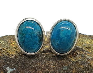 Chrysocolla Stud Earrings, Oval Shaped, Sterling Silver, Green Blue Gemstone - GemzAustralia 