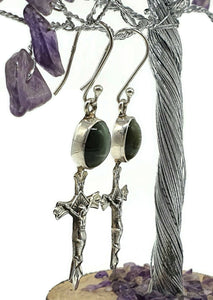 Cat's Eye Cross Earrings, Sterling Silver, Lehsuniya Gemstone, Cabochon stone, Oval Shape - GemzAustralia 