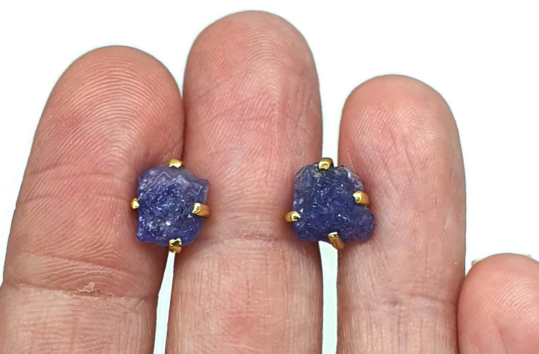 Raw Tanzanite Studs, Gold Plated Sterling Silver, Rough Tanzanite Earrings, December Gem - GemzAustralia 