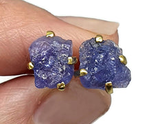 Load image into Gallery viewer, Raw Tanzanite Studs, Gold Plated Sterling Silver, Rough Tanzanite Earrings, December Gem - GemzAustralia 