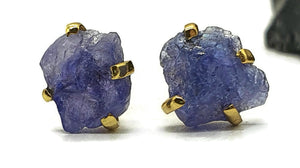 Raw Tanzanite Studs, Gold Plated Sterling Silver, Rough Tanzanite Earrings, December Gem - GemzAustralia 