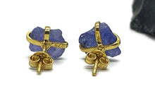 Load image into Gallery viewer, Raw Tanzanite Studs, Gold Plated Sterling Silver, Rough Tanzanite Earrings, December Gem - GemzAustralia 