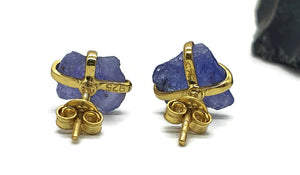 Raw Tanzanite Studs, Gold Plated Sterling Silver, Rough Tanzanite Earrings, December Gem - GemzAustralia 