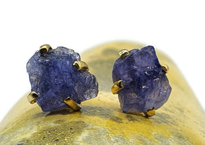 Raw Tanzanite Studs, Gold Plated Sterling Silver, Rough Tanzanite Earrings, December Gem - GemzAustralia 