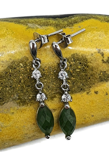 Canadian Nephrite Jade Earrings, Sterling Silver, Virgo Zodiac Stone, Good Luck Gemstone - GemzAustralia 