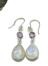 Load image into Gallery viewer, Rainbow Moonstone and Amethyst Earrings, Sterling Silver, February &amp; June Birthstones - GemzAustralia 