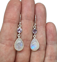 Load image into Gallery viewer, Rainbow Moonstone and Amethyst Earrings, Sterling Silver, February &amp; June Birthstones - GemzAustralia 