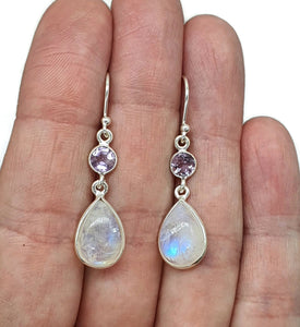 Rainbow Moonstone and Amethyst Earrings, Sterling Silver, February & June Birthstones - GemzAustralia 