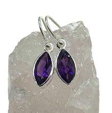 Load image into Gallery viewer, Deep Purple Amethyst Earrings, Sterling Silver, Marquise Shaped, Powerful Gemstone - GemzAustralia 