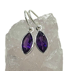 Deep Purple Amethyst Earrings, Sterling Silver, Marquise Shaped, Powerful Gemstone - GemzAustralia 