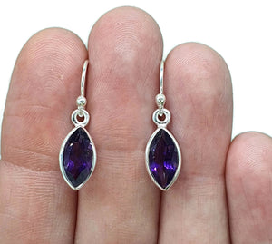 Deep Purple Amethyst Earrings, Sterling Silver, Marquise Shaped, Powerful Gemstone - GemzAustralia 