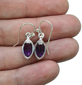 Deep Purple Amethyst Earrings, Sterling Silver, Marquise Shaped, Powerful Gemstone - GemzAustralia 