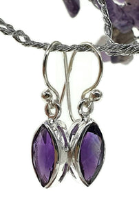 Deep Purple Amethyst Earrings, Sterling Silver, Marquise Shaped, Powerful Gemstone - GemzAustralia 