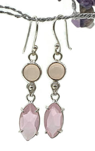 Rose Quartz Earrings, Sterling Silver, Double Drops, Romance Stone, Love Rock - GemzAustralia 