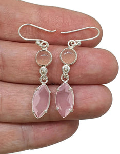 Rose Quartz Earrings, Sterling Silver, Double Drops, Romance Stone, Love Rock - GemzAustralia 