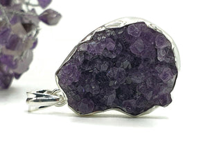 Druzy Amethyst Pendant, Natural Shape, Sterling Silver, February Birthstone, Spiritual - GemzAustralia 