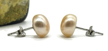 Load image into Gallery viewer, Golden Pearl Studs, Sterling Silver, June Birthstone, Freshwater Pearl Earrings - GemzAustralia 