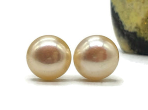 Golden Pearl Studs, Sterling Silver, June Birthstone, Freshwater Pearl Earrings - GemzAustralia 