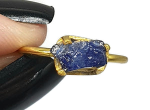 Blue Sapphire Ring, Size 7, 14K gold plated Sterling Silver, Raw Sapphire - GemzAustralia 