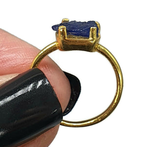 Blue Sapphire Ring, Size 7, 14K gold plated Sterling Silver, Raw Sapphire - GemzAustralia 