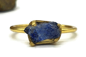 Blue Sapphire Ring, Size 7, 14K gold plated Sterling Silver, Raw Sapphire - GemzAustralia 