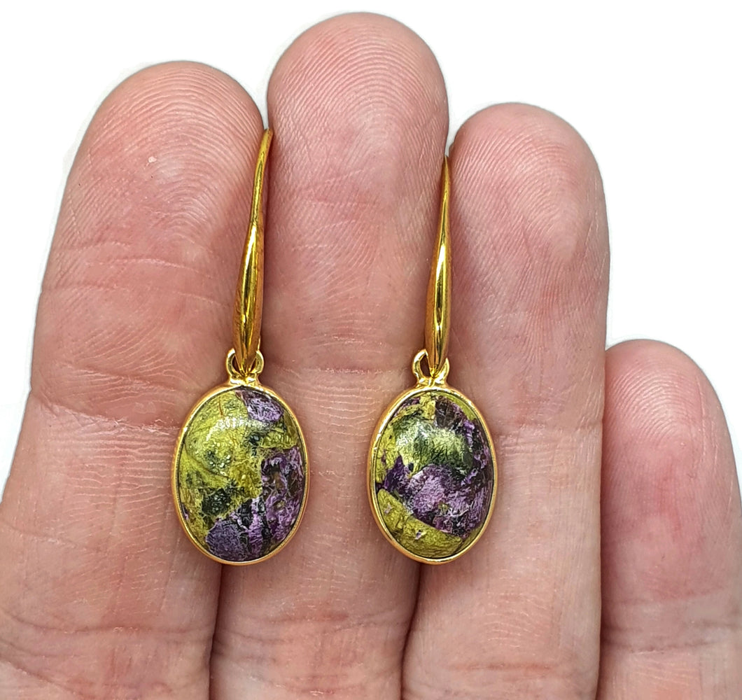 Mojave Stichtite Earrings, Sterling Silver, 14K Gold Plated, Oval Shaped, Australian Gem - GemzAustralia 