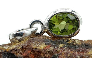 Oval Peridot Pendant, August Birthstone, 1.4 carats, Sterling Silver, Protection Stone - GemzAustralia 