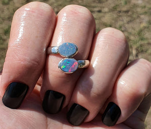 Australian Opal Ring, size 10, Sterling Silver, Blue, Green, Pink & Gold Opal, Love and Passion - GemzAustralia 