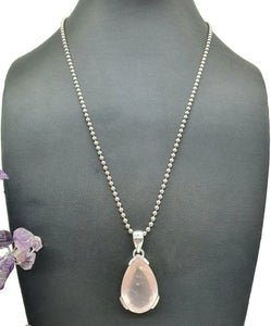 Rose Quartz Pendant, 31 Carats, Sterling Silver, Pear Faceted, Love Gem - GemzAustralia 