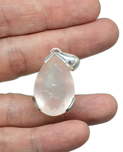 Rose Quartz Pendant, 31 Carats, Sterling Silver, Pear Faceted, Love Gem - GemzAustralia 