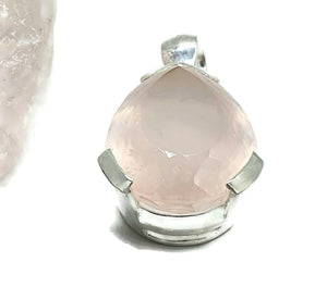 Rose Quartz Pendant, 31 Carats, Sterling Silver, Pear Faceted, Love Gem - GemzAustralia 